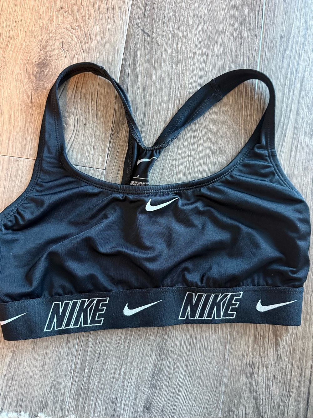 Nike Black Sports Bra with White Swoosh and Branded Elastic